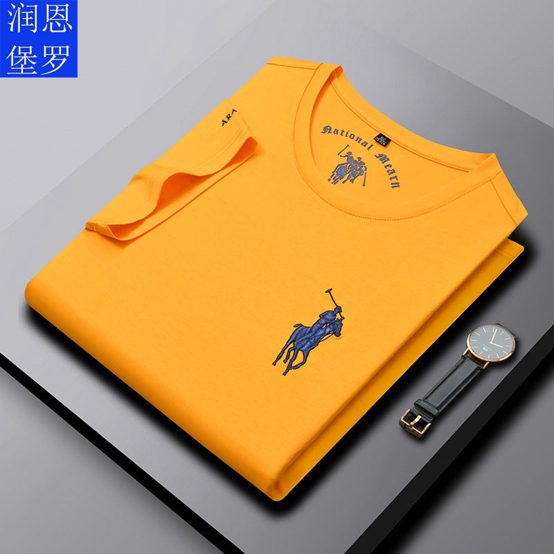 Runenburg Luoyu Silk Bead Floor Material Short-Sleeved T-Shirt Men's Top 2024 New Pure Color Short-Sleeved T-Shirt - Image 4
