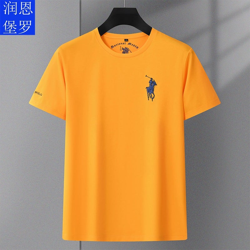 Runenburg Luoyu Silk Bead Floor Material Short-Sleeved T-Shirt Men's Top 2024 New Pure Color Short-Sleeved T-Shirt - Image 1