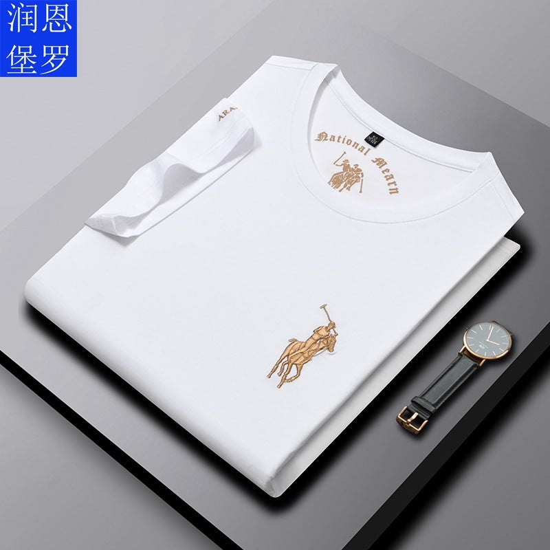 Runenburg Luoyu Silk Bead Floor Material Short-Sleeved T-Shirt Men's Top 2024 New Pure Color Short-Sleeved T-Shirt - Image 3