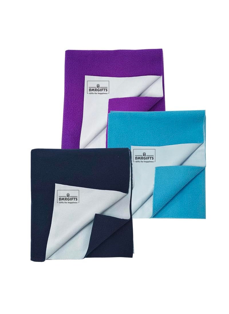 BMRGIFTS BMRGIFTS Cotton Extra Absorbent Waterproof Quick Dry Sheet for Baby Washable Mattress Bed Protector Sheet for Toddler Children Pack of 3 Medium Size 70x100 cm Violet Sky Blue Dark Blue 