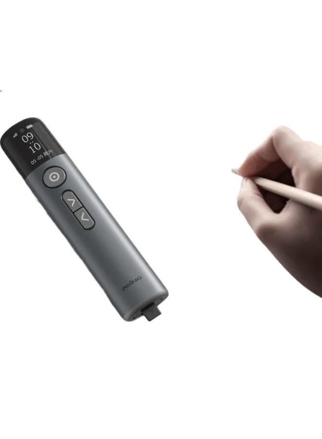 ASING قلم تحويل الصفحات بالليزر المزدوج Asing A9 Pro مع شاشة LCD وإضاءة LED وتكبير وإبراز وفأرة هوائية وعرض الوقت والعد التنازلي للأعمال باللون الرمادي وذاكرة 32 جيجابايت - Image 3