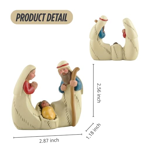PlentifulHome Mini Holy Family Nativity Scene – 2.9” Resin Figurine of Mary, Joseph and Baby Jesus, Small Christmas Religious Decor for Shelf, Mantel, Desk, Catholic Gifts - Image 3