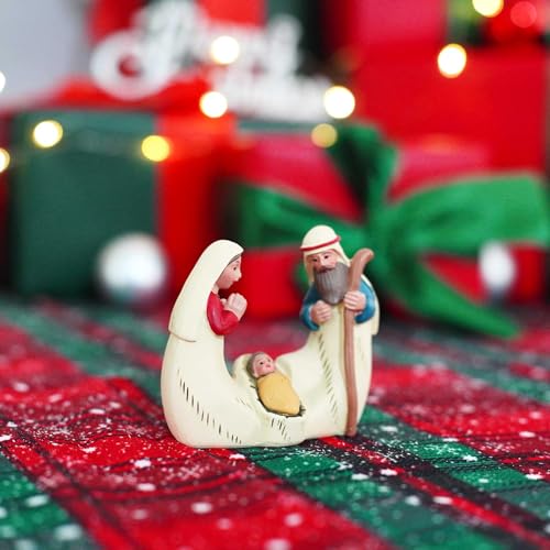 PlentifulHome Mini Holy Family Nativity Scene – 2.9” Resin Figurine of Mary, Joseph and Baby Jesus, Small Christmas Religious Decor for Shelf, Mantel, Desk, Catholic Gifts - Image 4