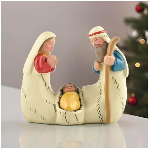 PlentifulHome Mini Holy Family Nativity Scene – 2.9” Resin Figurine of Mary, Joseph and Baby Jesus, Small Christmas Religious Decor for Shelf, Mantel, Desk, Catholic Gifts - Image 1