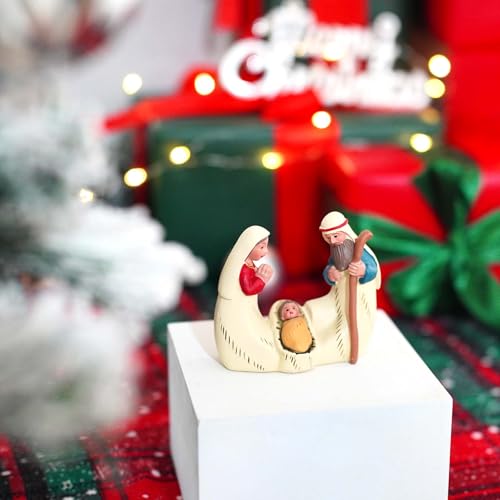 PlentifulHome Mini Holy Family Nativity Scene – 2.9” Resin Figurine of Mary, Joseph and Baby Jesus, Small Christmas Religious Decor for Shelf, Mantel, Desk, Catholic Gifts - Image 2