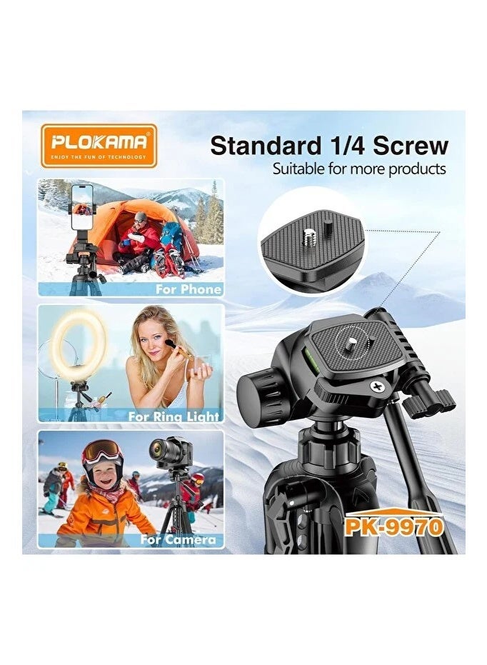 PLOKAMA PK9970 PROFESSIONAL TRIPOD FOR MOBILE & CAMERA 190CM - Image 5
