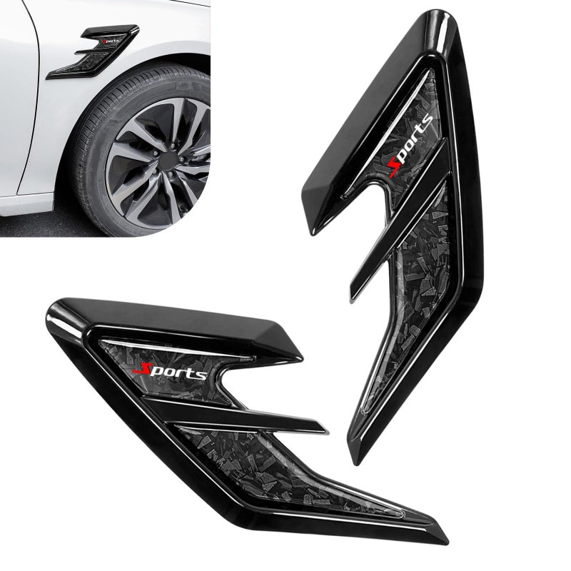 Hugwits 2 PCS Car Fender Side Vents Carbon Fiber Texture Sports Style Auto Body Accent Decals SelfAdhesive Waterproof Spoiler Exterior Decorations Universal for Most Cars Black - Image 3