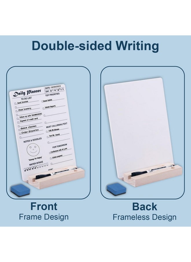 KITOME KITOME to Do List Planner, Acrylic Daily Planner Dry Erase Board for Desk (24X18 Cm), Double Sided Daily Planner Organizer with Detachable Wooden Base, 1 Marker & Duster.  - Image 2