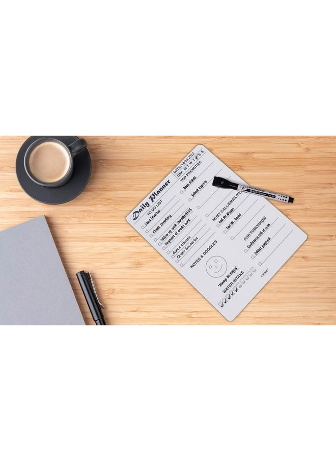 KITOME KITOME to Do List Planner, Acrylic Daily Planner Dry Erase Board for Desk (24X18 Cm), Double Sided Daily Planner Organizer with Detachable Wooden Base, 1 Marker & Duster.  - Image 4