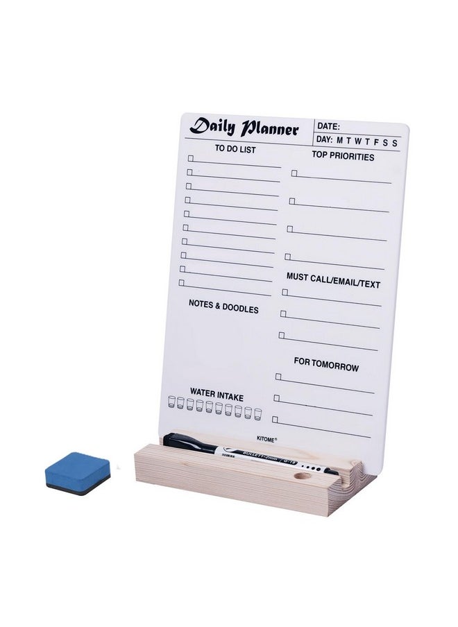 KITOME KITOME to Do List Planner, Acrylic Daily Planner Dry Erase Board for Desk (24X18 Cm), Double Sided Daily Planner Organizer with Detachable Wooden Base, 1 Marker & Duster.  - Image 1