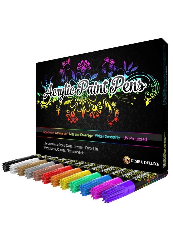 Desire Deluxe Desire Deluxe Acrylic Paint Pens for Rock Painting, Stone, Ceramic, Glass, Wood, Canvas - Set of 12 Non Toxic Water Based Markers - Great Artists Painting Supplies  - Image 5