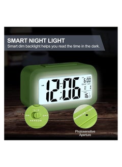 Generic Digital Alarm Clocks Battery Operated, with Smart Nightlight, Indoor Temperature, Date, Time Large Display, Kids Bedside Alarm Clock Easy to Use, Battery Powered Small Alarm Clock for Bedroom (Green)  - Image 4