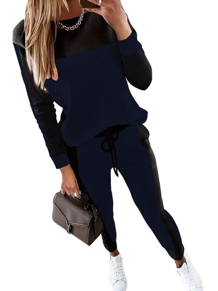 HBQ Womenâ€˜s Color Block 2 Piece Outfits Casual Travel Sweatsuits Lounge Sets 2025 Fall Fashion-Stripe-XL - Image 1