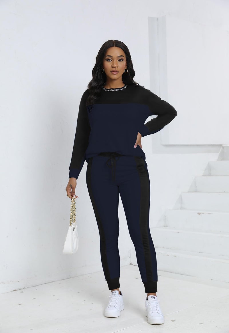HBQ Womenâ€˜s Color Block 2 Piece Outfits Casual Travel Sweatsuits Lounge Sets 2025 Fall Fashion-Stripe-XL - Image 2