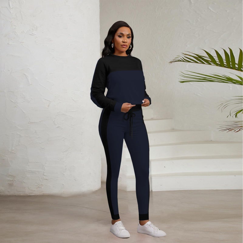 HBQ Womenâ€˜s Color Block 2 Piece Outfits Casual Travel Sweatsuits Lounge Sets 2025 Fall Fashion-Stripe-XL - Image 4