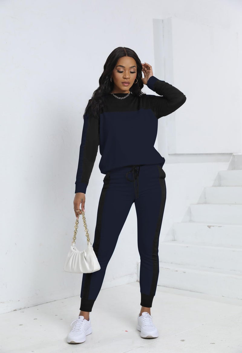 HBQ Womenâ€˜s Color Block 2 Piece Outfits Casual Travel Sweatsuits Lounge Sets 2025 Fall Fashion-Stripe-XL - Image 5