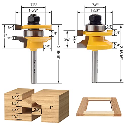 Exqutoo 3PCS 1/4" Shank Router Bit Set, Raised Panel Cabinet Door Making Router Bits, Cemented Carbide Router Bits, Woodworking Tools Router Door & Window Bits (Tenon Joint Cutter Diameter: 1-5/8") - Image 3