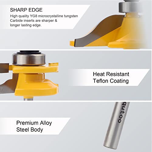 Exqutoo 3PCS 1/4" Shank Router Bit Set, Raised Panel Cabinet Door Making Router Bits, Cemented Carbide Router Bits, Woodworking Tools Router Door & Window Bits (Tenon Joint Cutter Diameter: 1-5/8") - Image 4