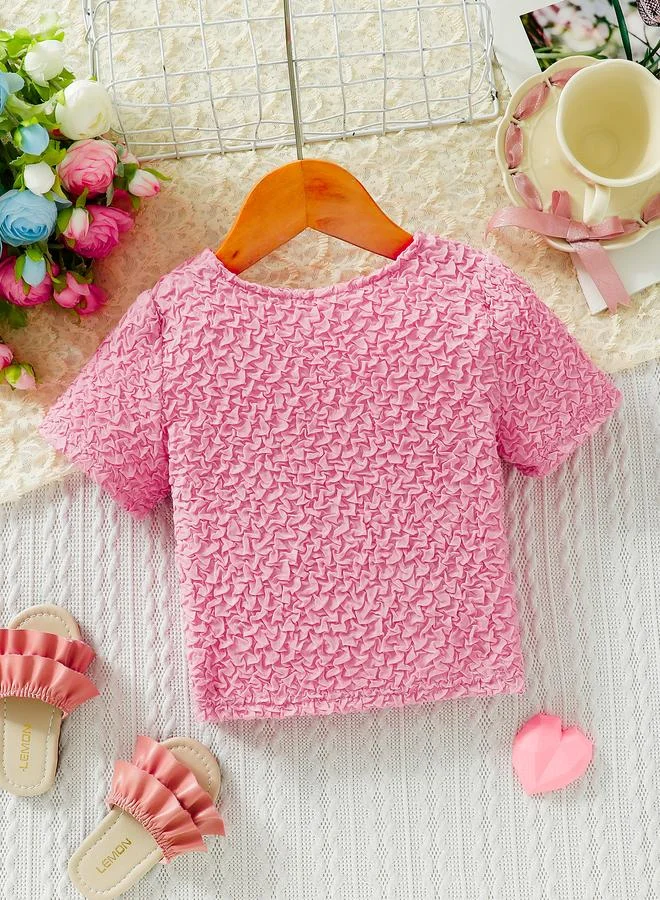 تايك تو Girls Pink Textured Square Neck Top