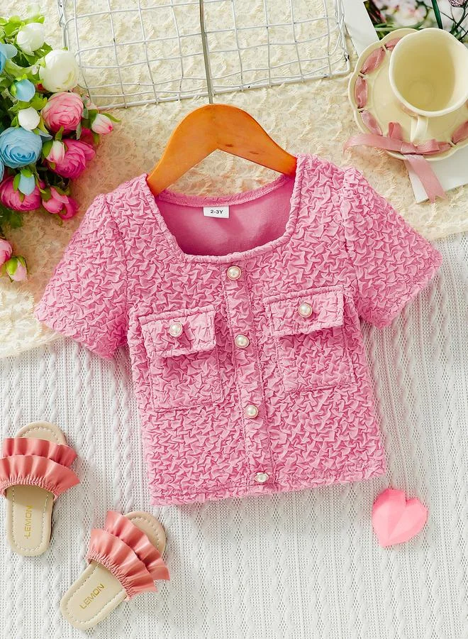 تايك تو Girls Pink Textured Square Neck Top