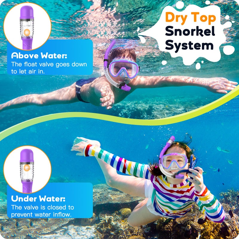 Seovediary Kids Snorkel Set, Anti-Fog Panoramic Tempered Glass Kids Snorkel mask, Anti-Leak Scuba Diving Mask with Mesh Bag, Dry Top Snorkeling Gear for Kids and Youth Age 4-16 - Image 5