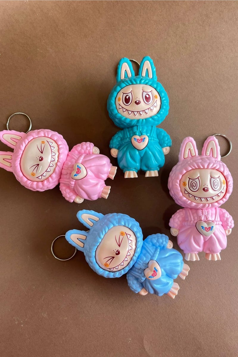 Labobo Face Changing Doll Necklace, Stylish Cartoon Gift, Keychain, (Multicolor) 4 Pieces - Image 1