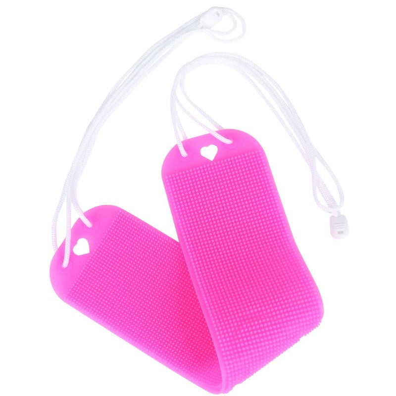comfrt Silicone Body Scrubber Bath Exfoliating Towel Rubber Back Massaging Scrubber with String for Bathroom (Rosy) - Image 5