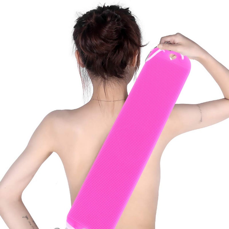 comfrt Silicone Body Scrubber Bath Exfoliating Towel Rubber Back Massaging Scrubber with String for Bathroom (Rosy) - Image 3