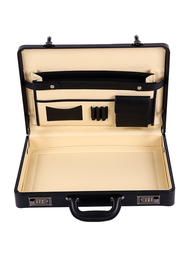 Freegallops Leather Briefcase for Men with Combination Lock, Classic Hard Shell Attache Case in Black, Fits 16 Inch Laptop - Image 2