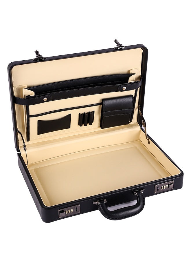 Freegallops Leather Briefcase for Men with Combination Lock, Classic Hard Shell Attache Case in Black, Fits 16 Inch Laptop - Image 5