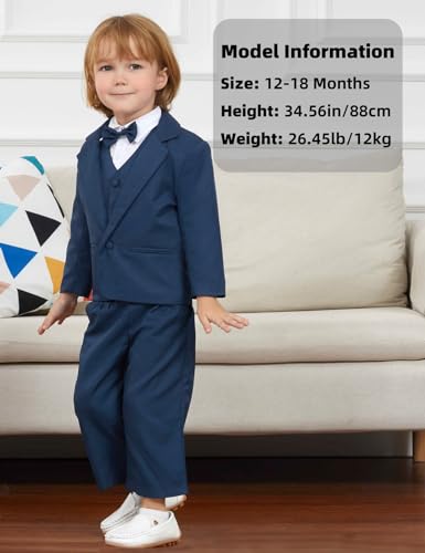 A&J DESIGN AJ DESIGN Baby Suit Toddler Boys Tuxedo Kids Formal Church Wedding Dress Ring Bearer Outfit Navy Blue 1824 Months - Image 3