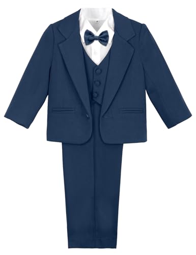 A&J DESIGN AJ DESIGN Baby Suit Toddler Boys Tuxedo Kids Formal Church Wedding Dress Ring Bearer Outfit Navy Blue 1824 Months - Image 1