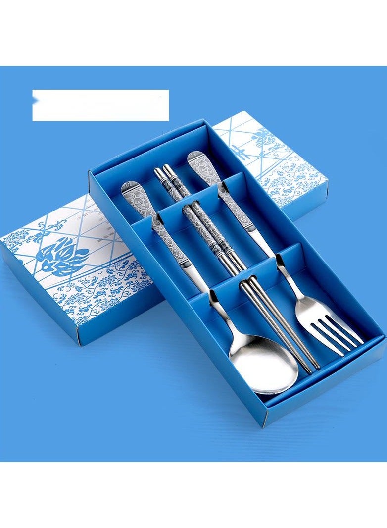 Smile 3-Piece  Fork And Spoon Chopsticks Set Silver