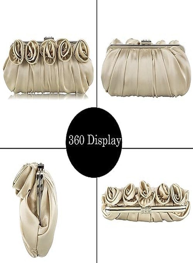 Buric Rose Shaped Evening Purses Flower Satin Clutch Bag Elegant Wedding Handbags With Chain for Cocktail Party Prom Bridal Formal Champagne Clutches - Image 3