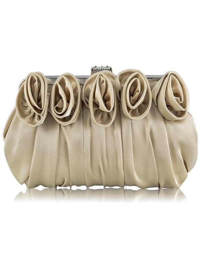 Buric Rose Shaped Evening Purses Flower Satin Clutch Bag Elegant Wedding Handbags With Chain for Cocktail Party Prom Bridal Formal Champagne Clutches - Image 1