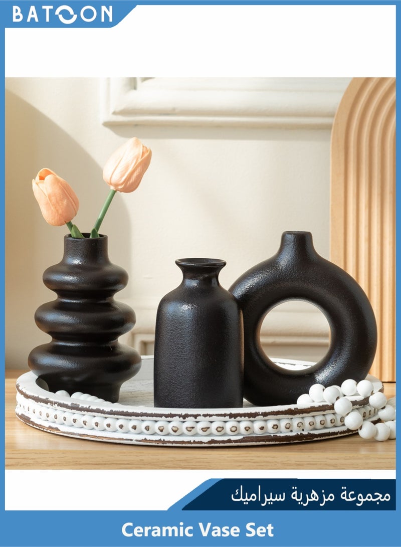 باتون مجموعة من 3 مزهريات سيراميك صغيرة للديكور، ديكور منزلي عصري، مزهريات للديكور، مزهرية عشب البامباس، مزهريات زهور مجففة، غرفة المعيشة، رف طاولة، قطع مركزية للديكور - Image 1