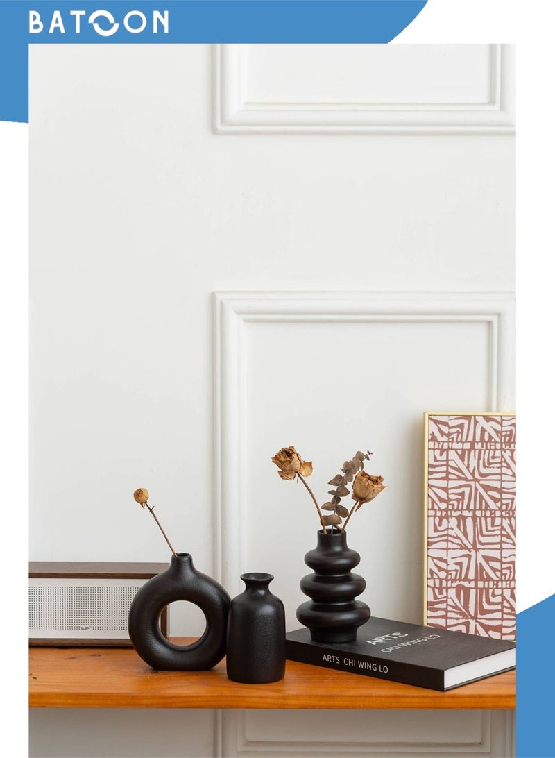 باتون مجموعة من 3 مزهريات سيراميك صغيرة للديكور، ديكور منزلي عصري، مزهريات للديكور، مزهرية عشب البامباس، مزهريات زهور مجففة، غرفة المعيشة، رف طاولة، قطع مركزية للديكور - Image 2