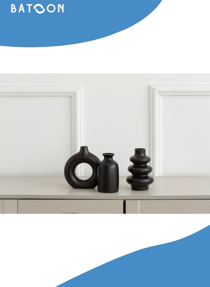 باتون مجموعة من 3 مزهريات سيراميك صغيرة للديكور، ديكور منزلي عصري، مزهريات للديكور، مزهرية عشب البامباس، مزهريات زهور مجففة، غرفة المعيشة، رف طاولة، قطع مركزية للديكور - Image 3