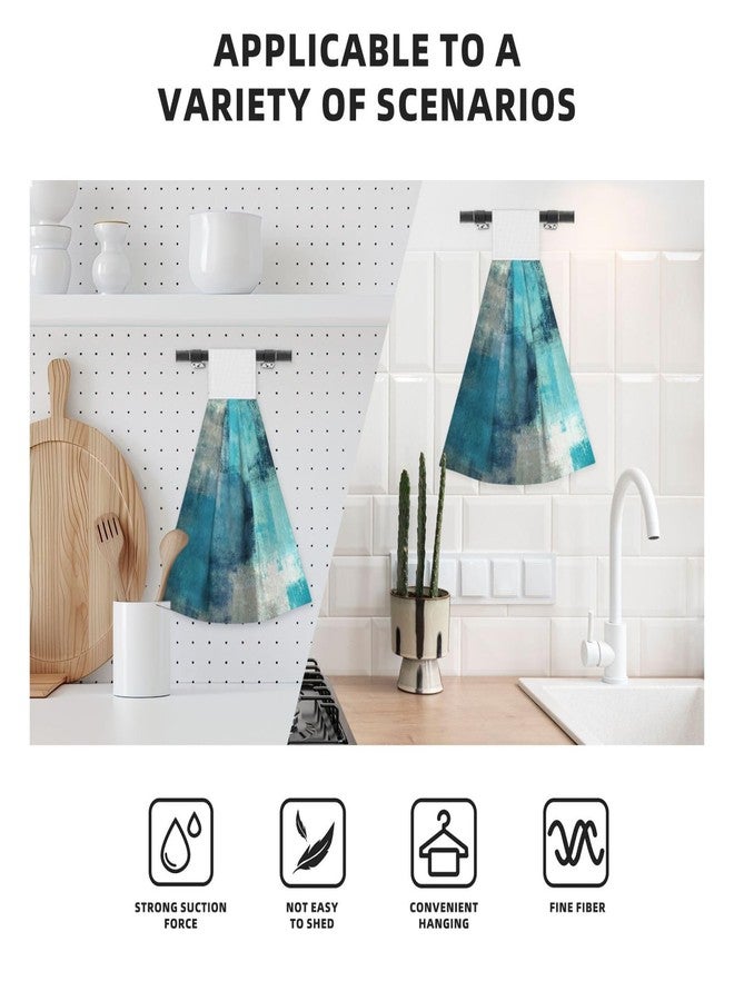 PDDCWAY 2PCS Teal Grey Abstract Art Hanging Kitchen Towel Hand Towels Soft Coral Velvet Loop Dish Towel for Bathroom Washcloth Absorbent Tie Towel - Image 4