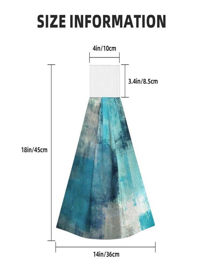 PDDCWAY 2PCS Teal Grey Abstract Art Hanging Kitchen Towel Hand Towels Soft Coral Velvet Loop Dish Towel for Bathroom Washcloth Absorbent Tie Towel - Image 3