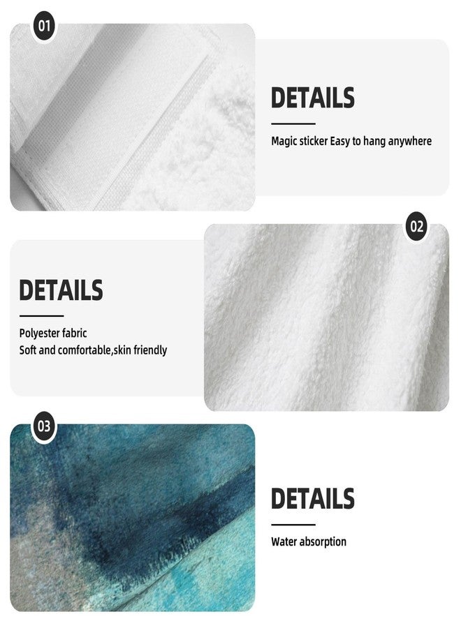 PDDCWAY 2PCS Teal Grey Abstract Art Hanging Kitchen Towel Hand Towels Soft Coral Velvet Loop Dish Towel for Bathroom Washcloth Absorbent Tie Towel - Image 5