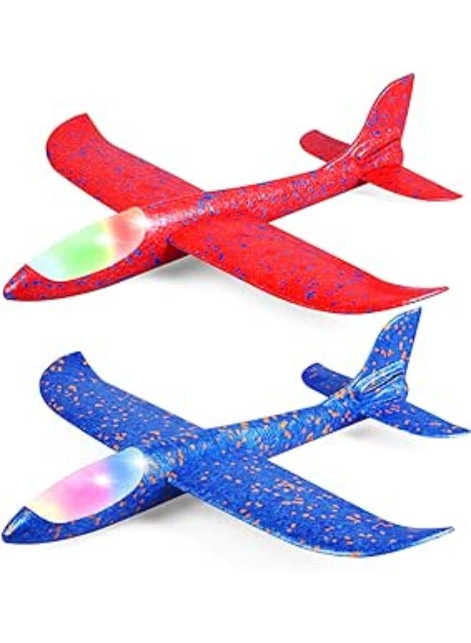 2 Pack LED Light Airplane,17.5" Large Throwing Foam Plane,2 Flight Mode Glider Plane,Flying Toy for Kids,Gifts for 3 4 5 6 7 8 9 Years Old Boy,Outdoor Sport Toys Birthday Party Favors Foam Airplane