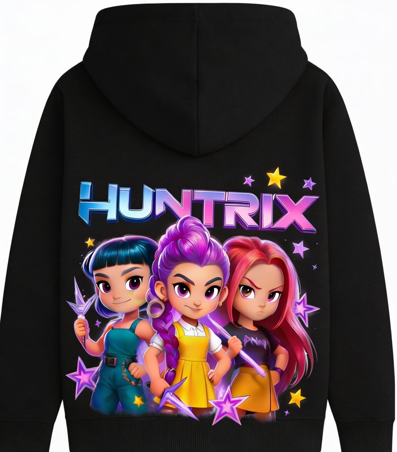 KPop Demon Hunters Black HUNTRIX Cartoon Printed Hoodi - Image 1