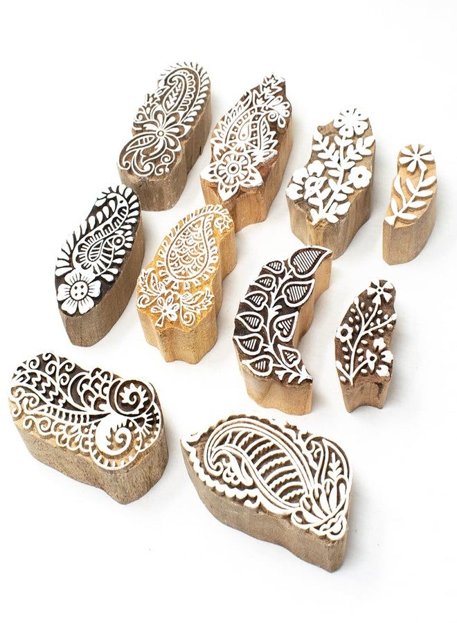 TwoGrams Wooden Stamp Block, Printing Stamp Design Set | Block for Printing Saree Border | Dresses, Craft Card Making, Scrapbook, Clay Pottery | Set of 10 - Image 1