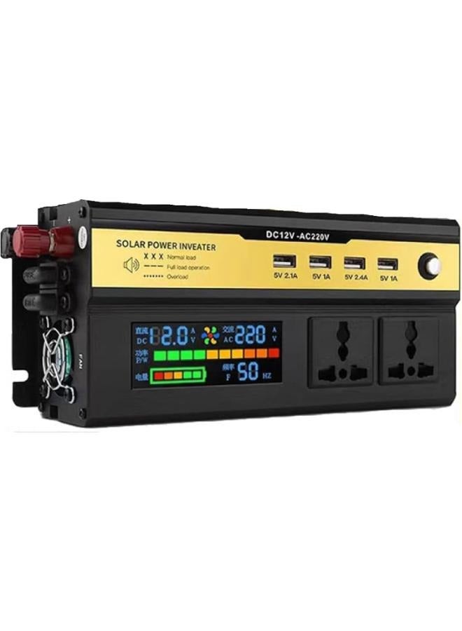 DC12V-AC220V عاكس للطاقة الشمسية 1600 وات، عاكس للطاقة الشمسية، عاكس موجة جيبية، مروحة تبريد مدمجة، منافذ تيار متردد ومنافذ شحن USB مثالية - Image 1