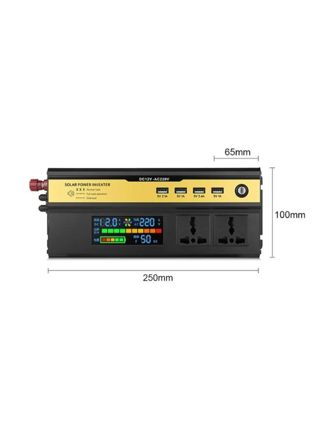 DC12V-AC220V عاكس للطاقة الشمسية 1600 وات، عاكس للطاقة الشمسية، عاكس موجة جيبية، مروحة تبريد مدمجة، منافذ تيار متردد ومنافذ شحن USB مثالية - Image 2