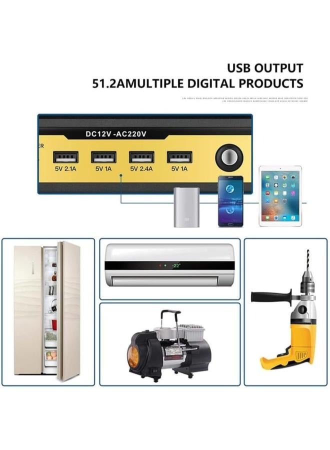 DC12V-AC220V عاكس للطاقة الشمسية 1600 وات، عاكس للطاقة الشمسية، عاكس موجة جيبية، مروحة تبريد مدمجة، منافذ تيار متردد ومنافذ شحن USB مثالية - Image 4