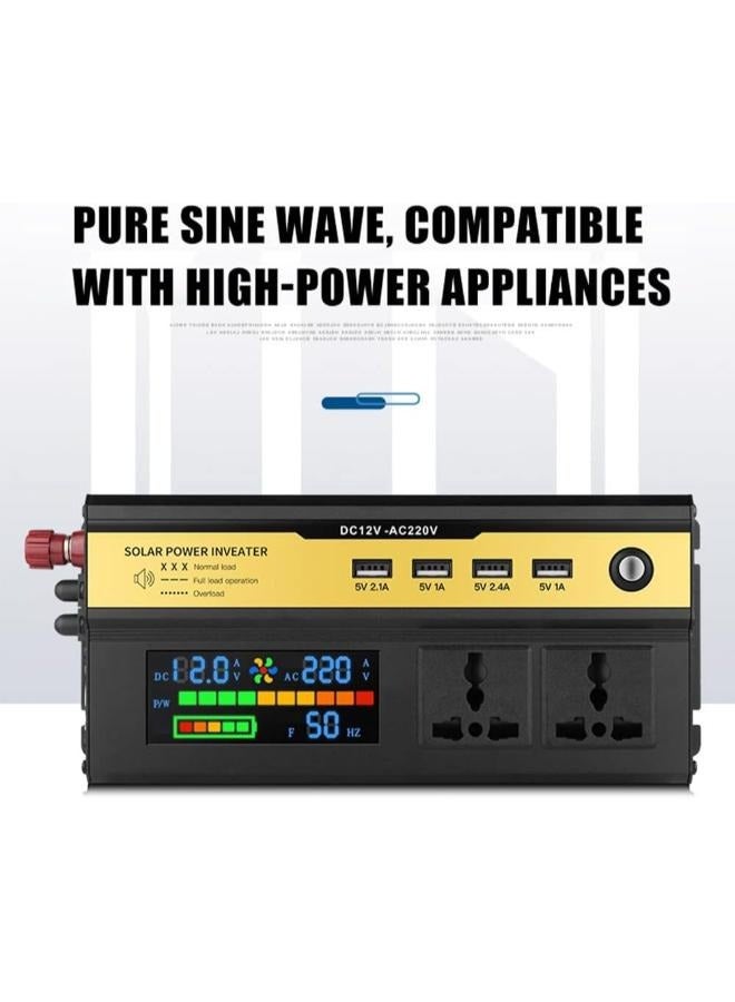 DC12V-AC220V عاكس للطاقة الشمسية 1600 وات، عاكس للطاقة الشمسية، عاكس موجة جيبية، مروحة تبريد مدمجة، منافذ تيار متردد ومنافذ شحن USB مثالية - Image 5
