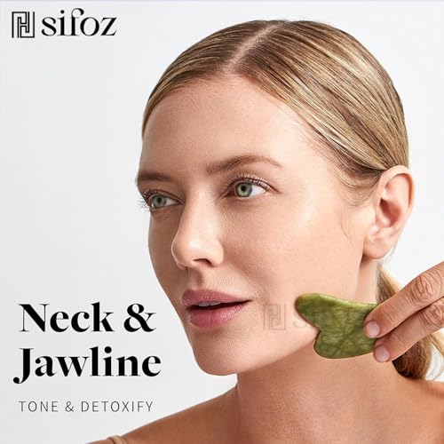 Sifoz Jade Roller & Gua Sha Set Face Roller Anti-Aging Facial Roller Natural Green Jade Beauty Massager Tool Skin Care Tool for Face Neck Eye to Reduce Wrinkles and Relax Body Muscles - Image 5
