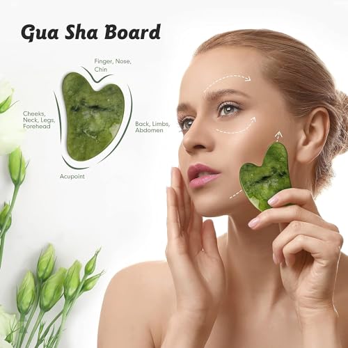 Sifoz Jade Roller & Gua Sha Set Face Roller Anti-Aging Facial Roller Natural Green Jade Beauty Massager Tool Skin Care Tool for Face Neck Eye to Reduce Wrinkles and Relax Body Muscles - Image 4